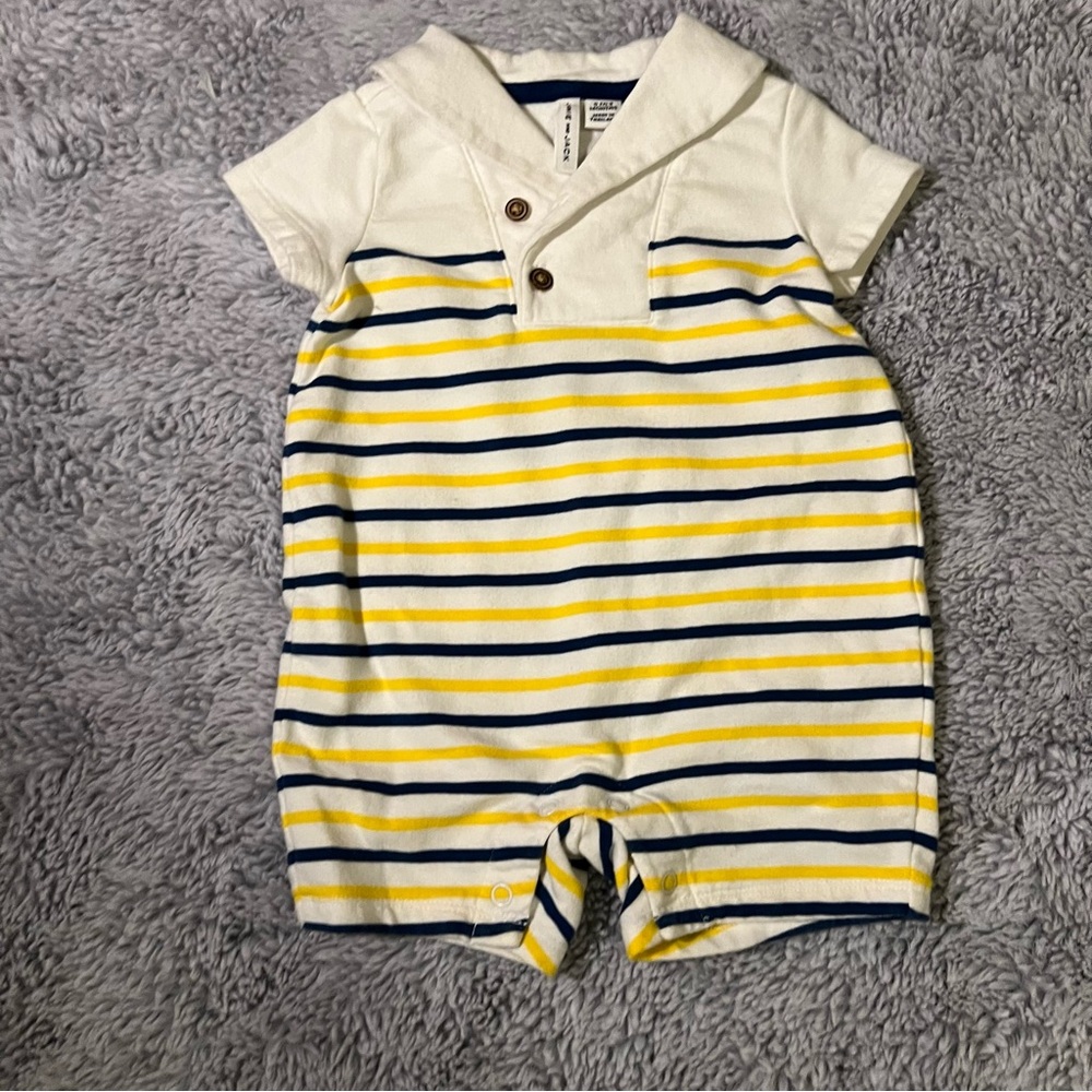 Janie and Jack Blue/Yellow Stripped Romper Sz-0 to 3 months